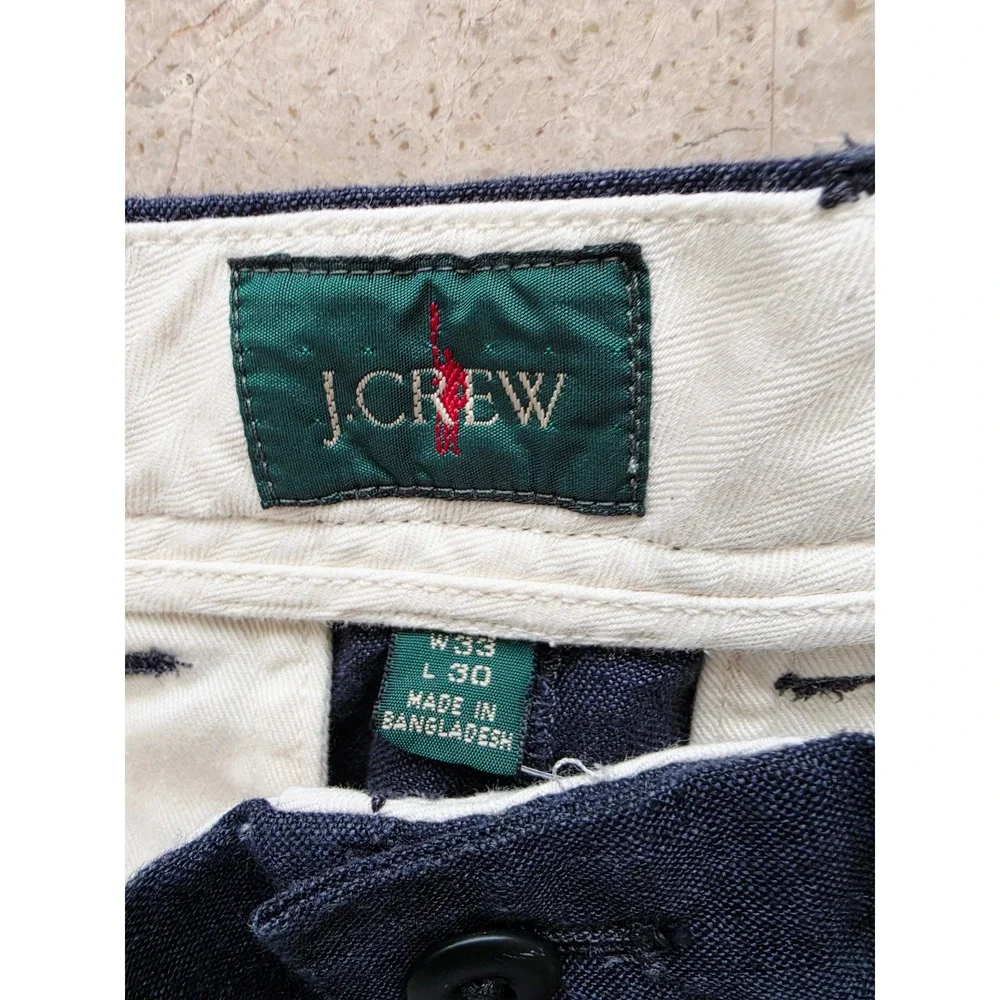 NWT J.Crew Mens Navy Blue 100% Linen Straight Leg Trousers Pants 33x30